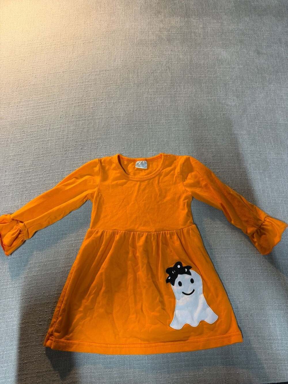 Unbranded Halloween Ghost Dress Size S Orange Long Sleeve Ruffle Ghost Applique